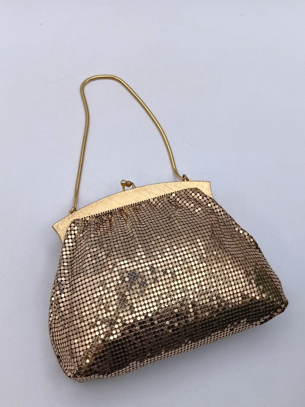 Mid Century 1950's Gold Mesh Kiss Lock Evening Whiting & Davis Clutch Purse USA
